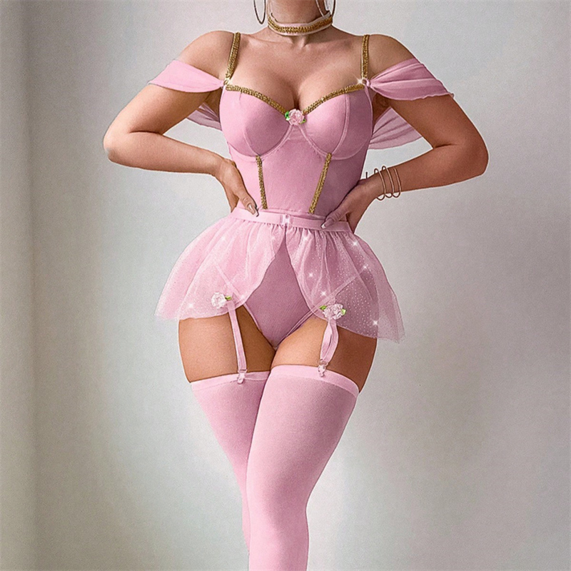 Fishnet Stocking Women - Conjunto de Lencería Brillante para Mujer,